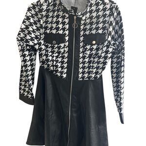 Allegra K‎ New With Tags Faux Leather Black Houndstooth Dress Size Small Zipper